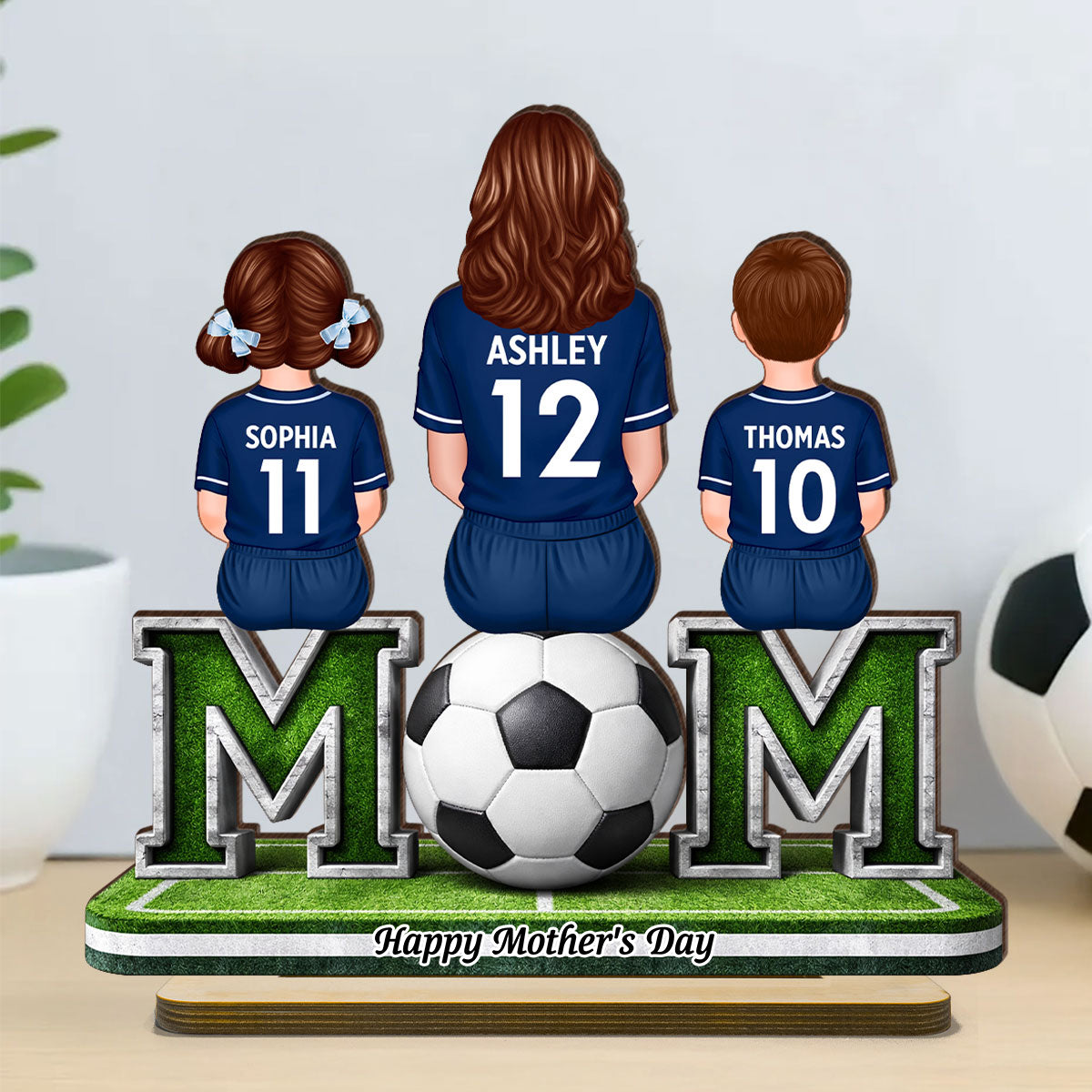 Soccer Mom And Kids Sitting Together - Personalized 2-Layered Wooden Plaque - Heartfelt Gift For Soccer Mom, Gift For Wife
