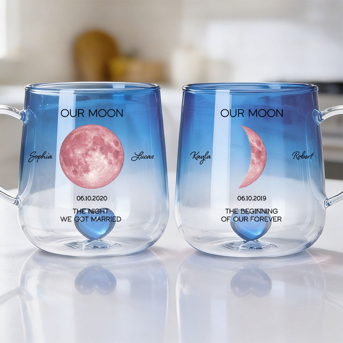 Our Moon Couple Custom Moon Phase by Date - Personalized Glass Mug - Anniversary Gift, Birthday Gift for Husband, Wife