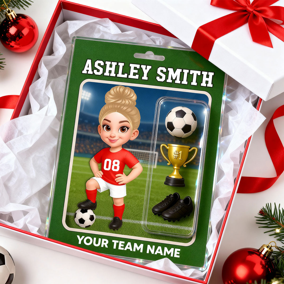 3D Effect Soccer Players Custom Figure Style - Personalized Acrylic Block Plaque - Christmas Gift For Soccer Players