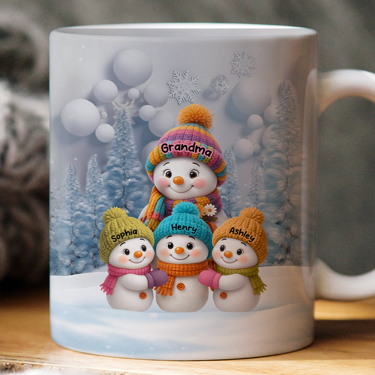 Christmas Blue Vibe Snowman Grandma Grandpa & Grandkids - Personalized Mug - Christmas Gift for Grandma Grandpa