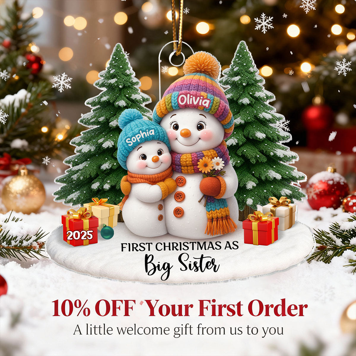 First Christmas As Grandma Mom Big Sister Snowman - Personalized Acrylic Ornament - Christmas Gift for Grandma, Mom, Big Sister