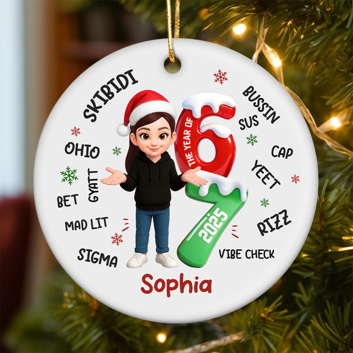 Teen Boy Girl 2025 Trending Slang Christmas 67 Six Seven Posing - Personalized Ceramic Ornament - Funny Christmas Gift For Teen, Grandkid, Gen Alpha