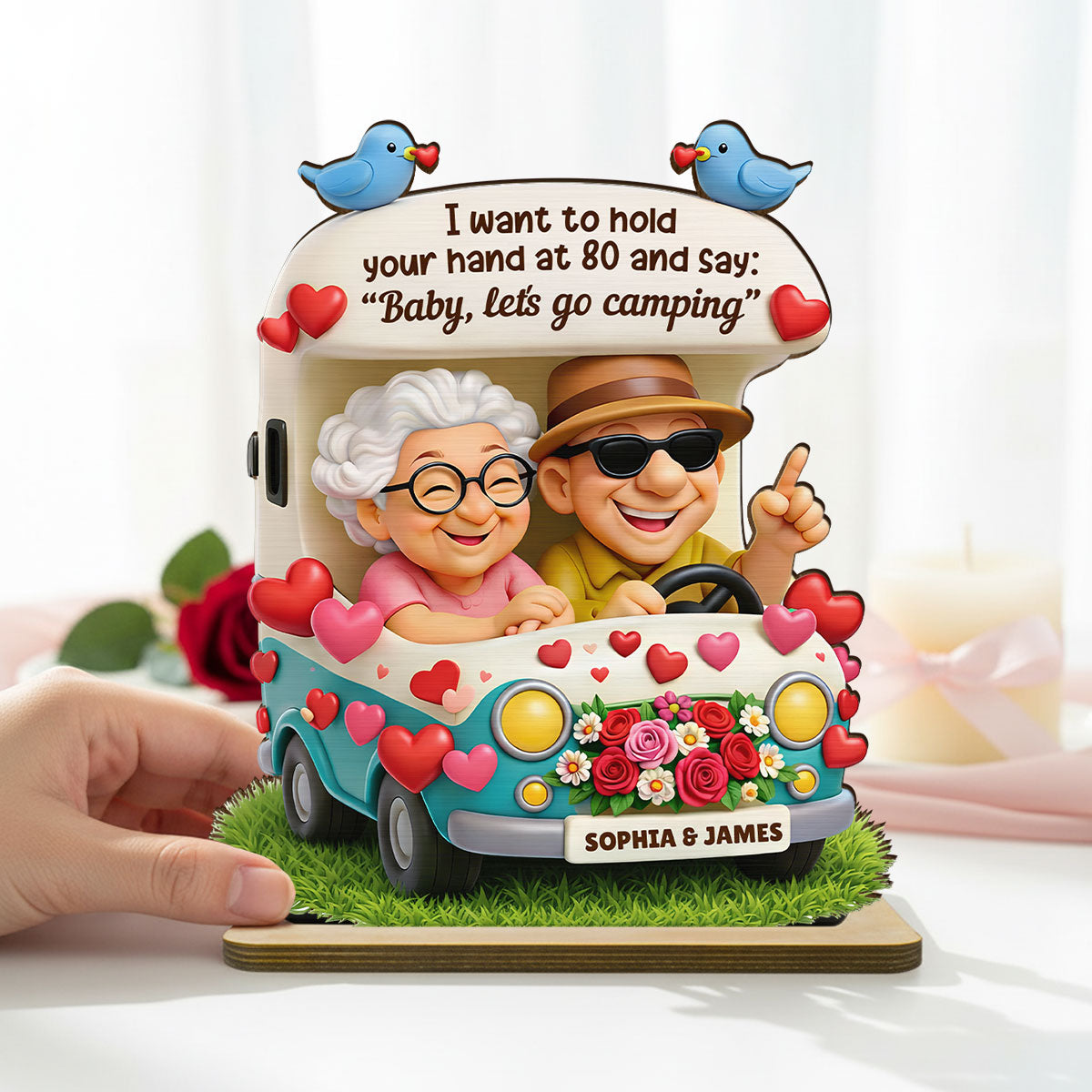 Happy Couple Let's Camping Together - Personalized 2-Layered Wooden Plaque - Valentine's Day Gift For Couple, For Him, For Her