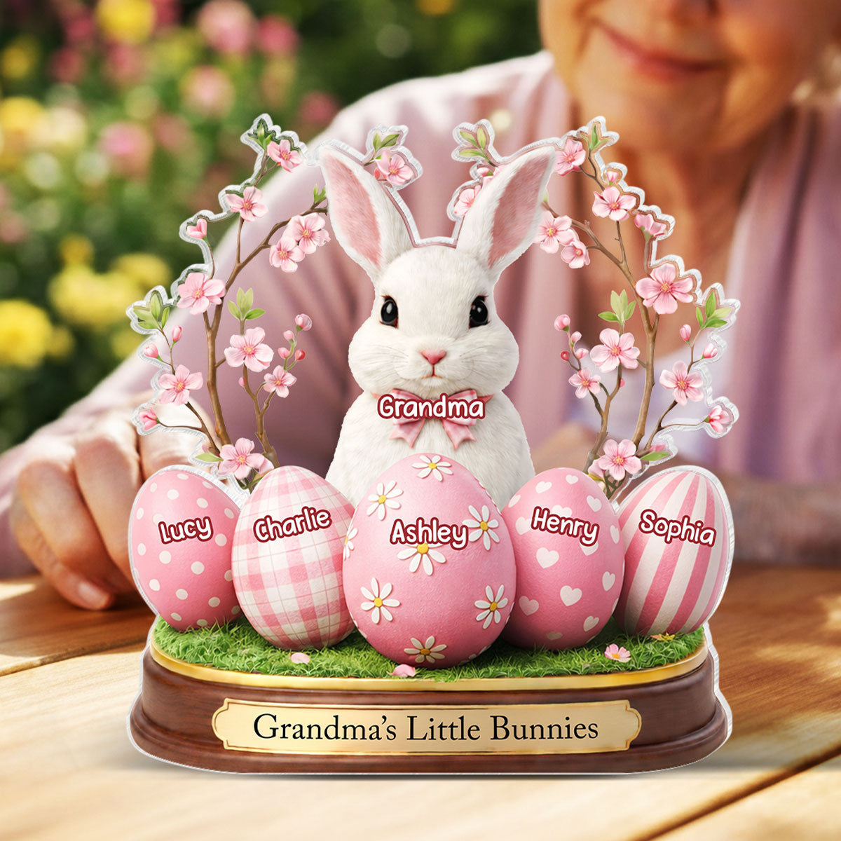 Grandma's Little Bunnies - Personalized Acrylic Block Plaque - Easter Decor Gift For Grandma