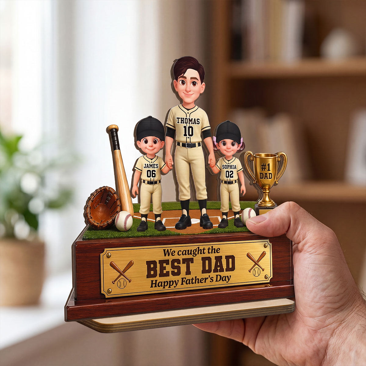 Baseball We Caught The Best Dad - Personalized 2-Layered Wooden Plaque -  Gift For Dad