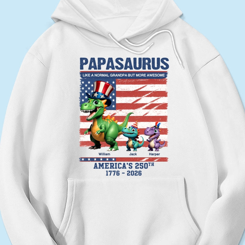 Grandpasaurus And Kids 3D Effect Dinosaurs - Personalized Shirt - American's 250th Anniversary Keepsake 4th Of July Independence Day Celebration