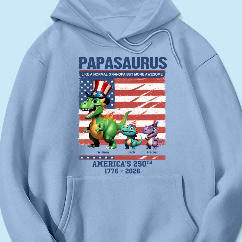 Grandpasaurus And Kids 3D Effect Dinosaurs - Personalized Shirt - American's 250th Anniversary Keepsake 4th Of July Independence Day Celebration