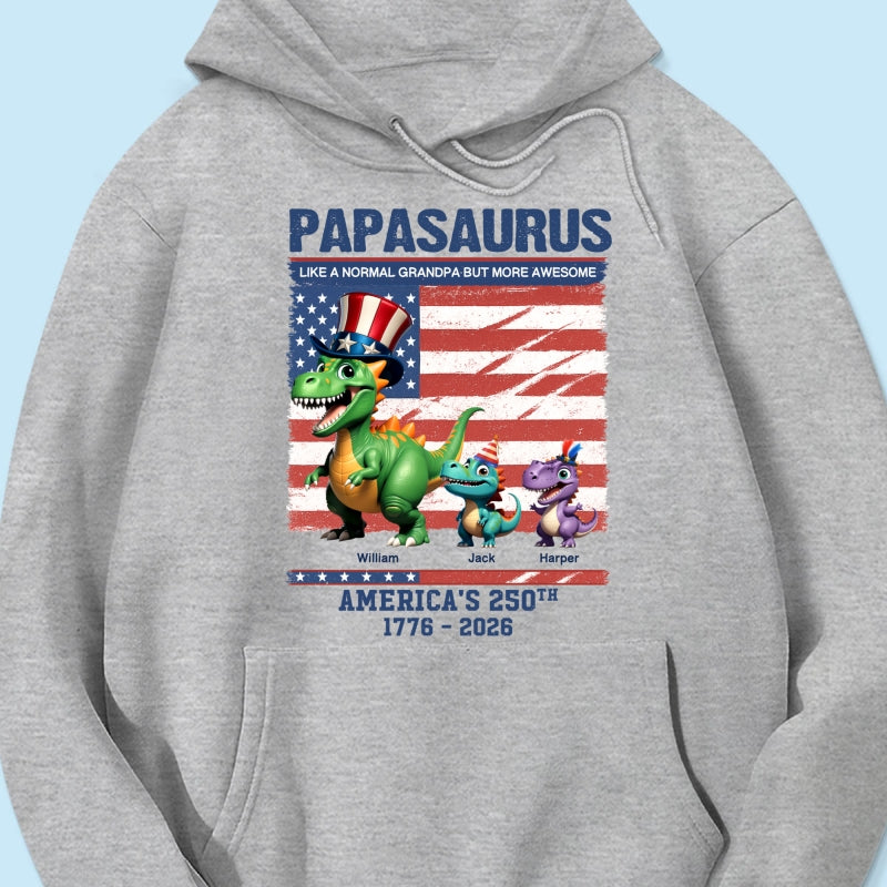 Grandpasaurus And Kids 3D Effect Dinosaurs - Personalized Shirt - American's 250th Anniversary Keepsake 4th Of July Independence Day Celebration