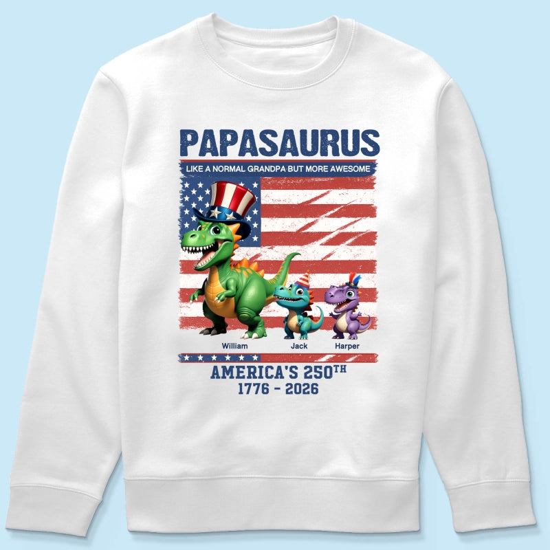 Grandpasaurus And Kids 3D Effect Dinosaurs - Personalized Shirt - American's 250th Anniversary Keepsake 4th Of July Independence Day Celebration