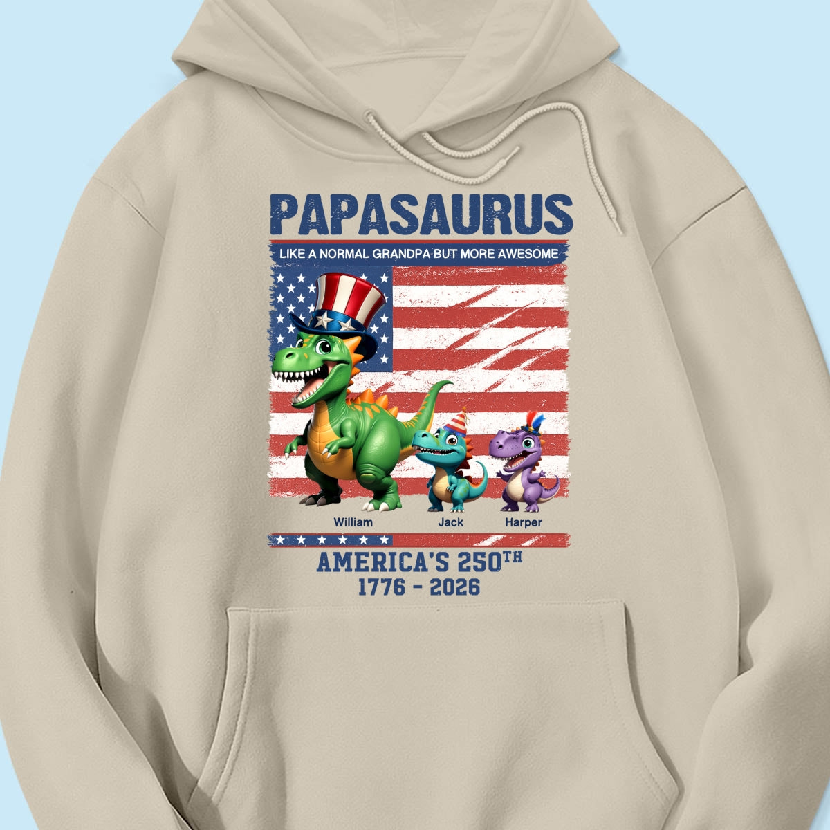 Grandpasaurus And Kids 3D Effect Dinosaurs - Personalized Shirt - American's 250th Anniversary Keepsake 4th Of July Independence Day Celebration
