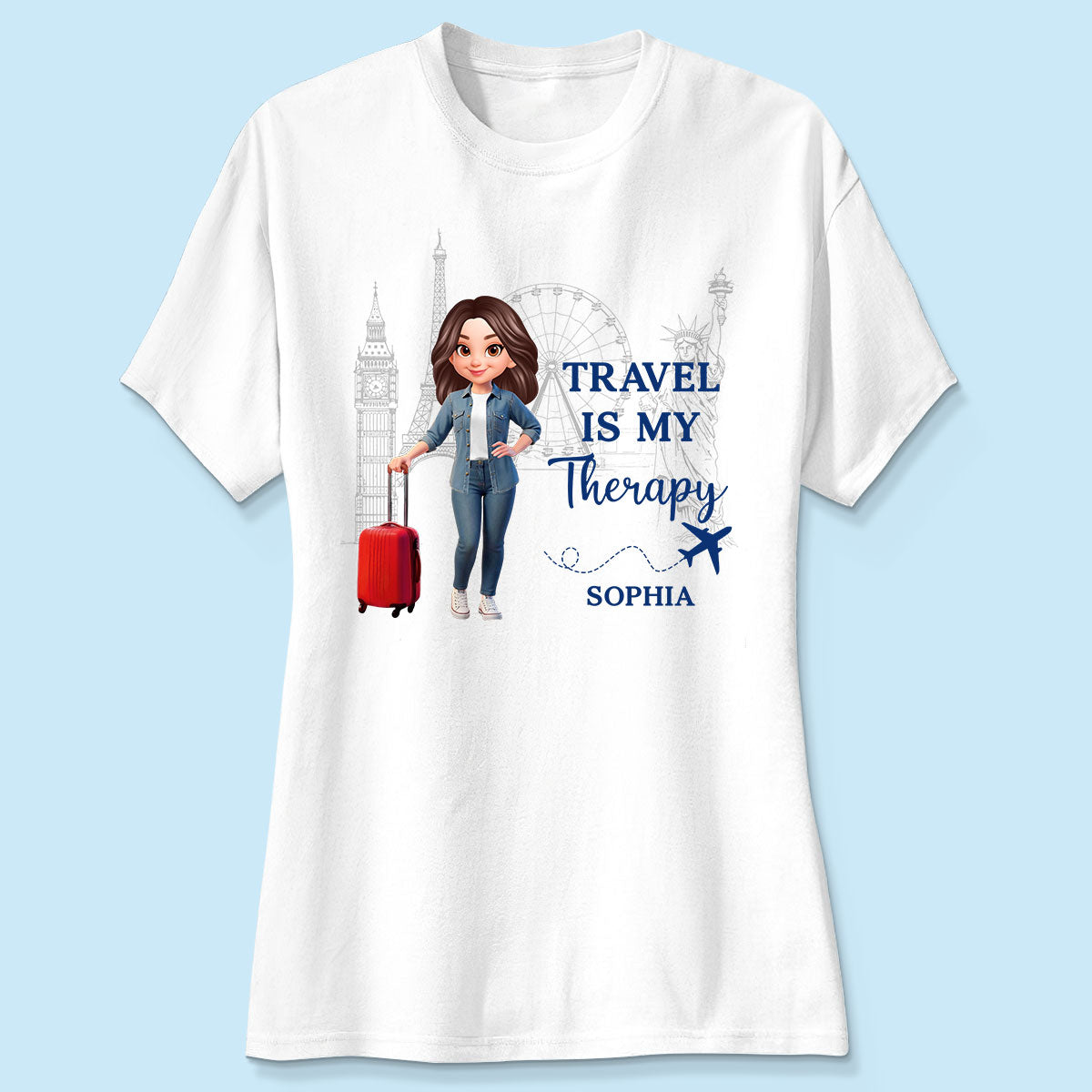 Man Woman Travel Is My Therapy - Personalized Shirt - Gift for Travelers