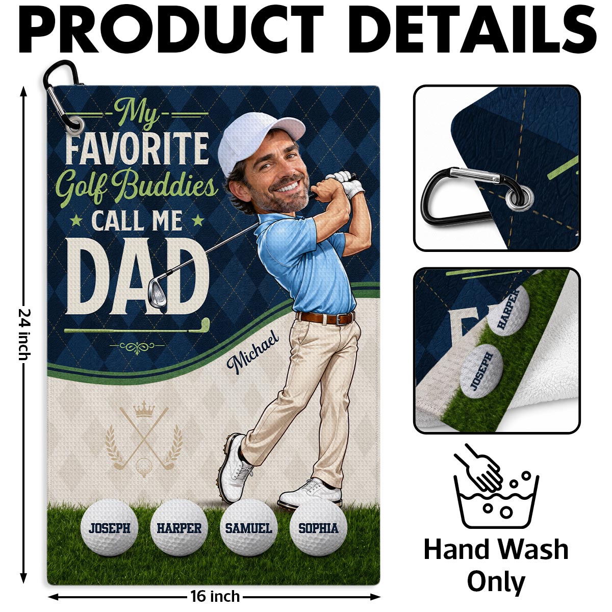 My Favorite Golf Buddies Call Me Dad Grandpa Custom Photo - Personalized Golf Towel - Father's Day Gift For Golfers, Husband, Dad, Grandpa