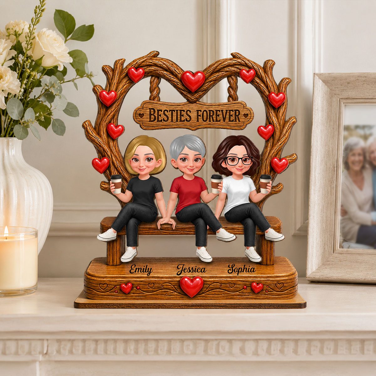 Heart Shaped Canopy Besties Forever - Personalized 2-Layered Wooden Plaque - Birthday Gift, Gift For Best Friends