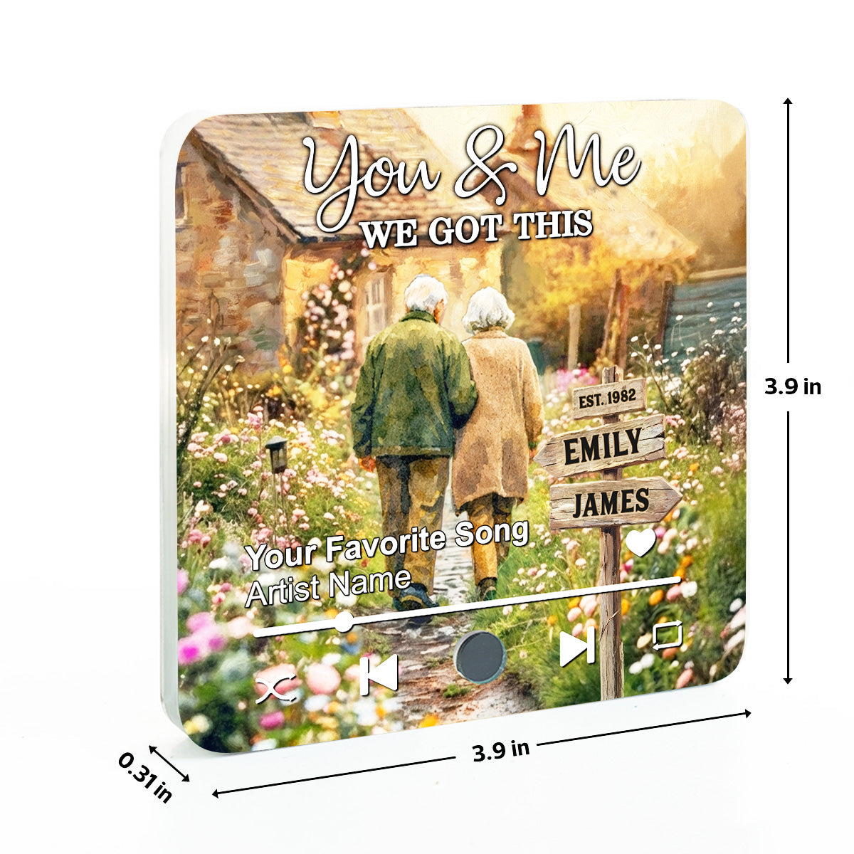 Old Couple Walking Down The Wildflower Road - Personalized Music Fridge Magnet - Anniversary, Valentine's Day Gift