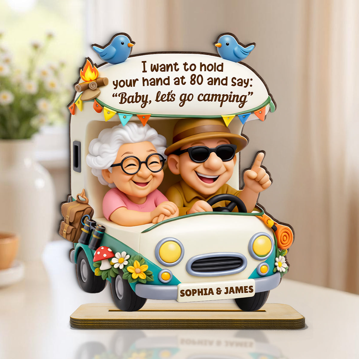 Baby Let's Go Camping Romantic Couple - Personalized 2-Layered Wooden Plaque - Anniversary, Valentine's Day Gift, Gift For Him, Gift For Her