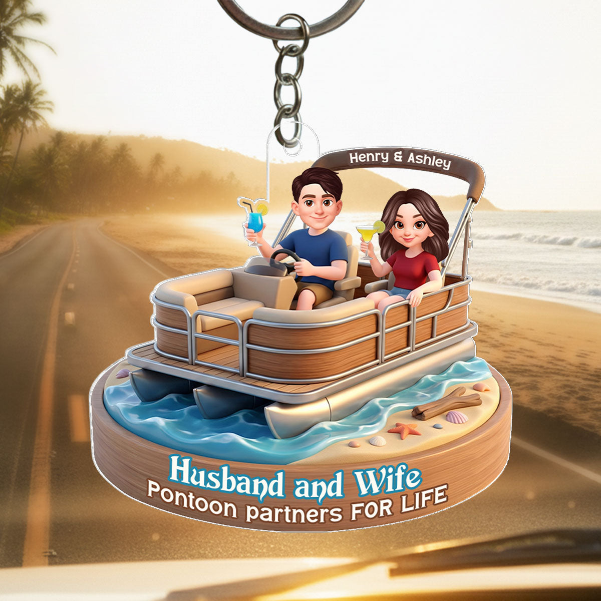 Husband and Wife Pontoon Partners for Life - Personalized Acrylic Keychain - Gift for him, Gift for her