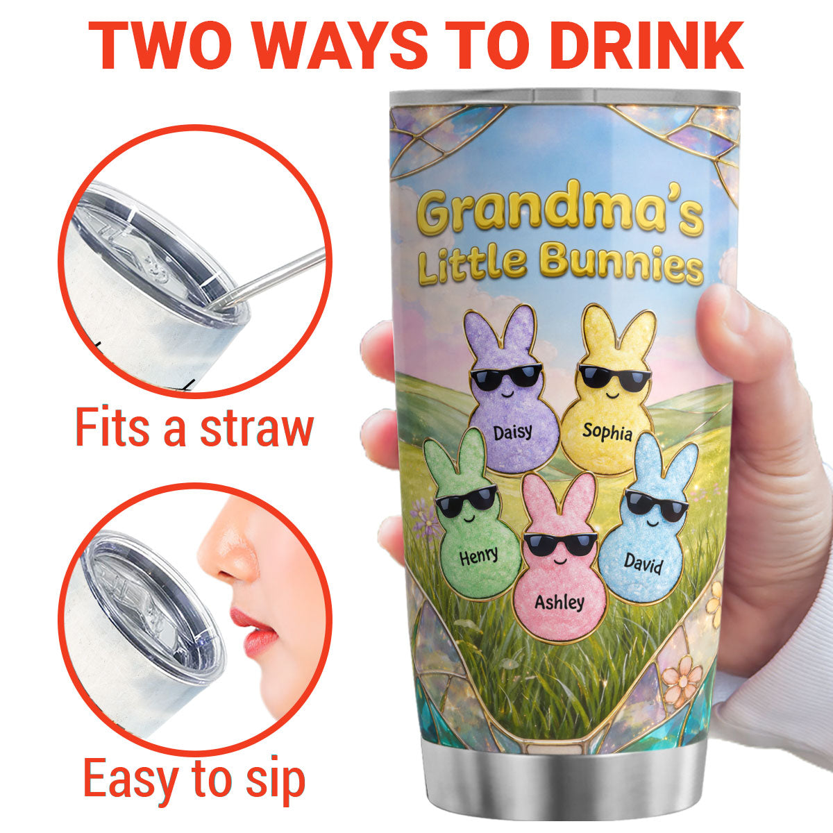 Grandma's Little Bunnies Cute Rabbits - Personalized Tumbler - Easter Decor Gift for Grandma, Mom