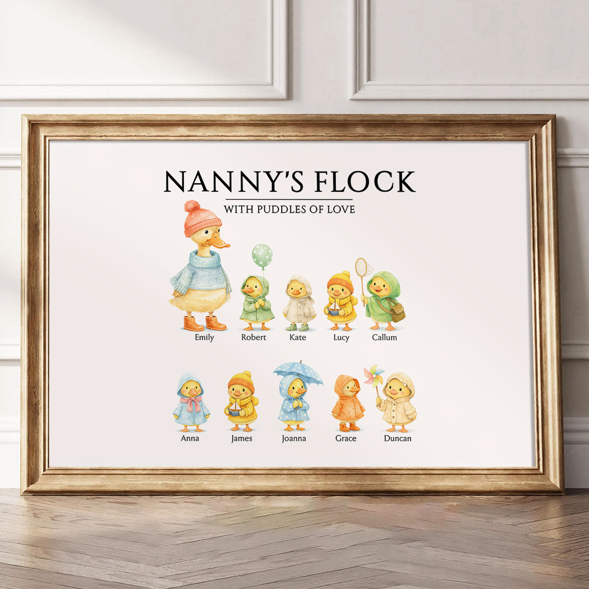 Grandparents Grandma Grandad's Flock with Puddles of Love - Personalised Poster - Gift for Grandma