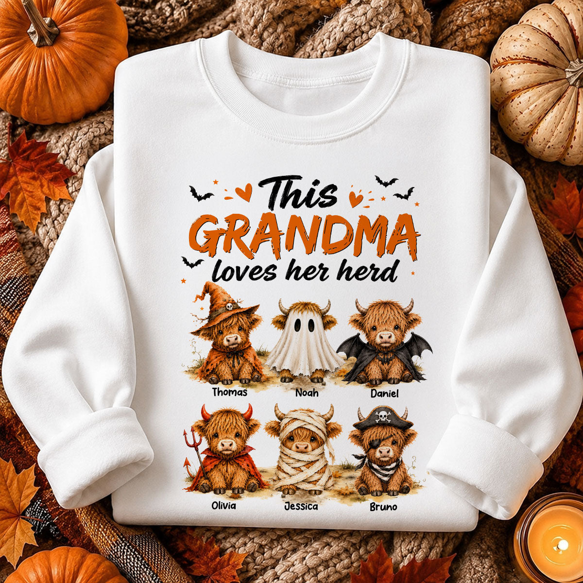 Funny Halloween Highland Cow - Personalized Shirt - Gift For Gramdmas, Moms