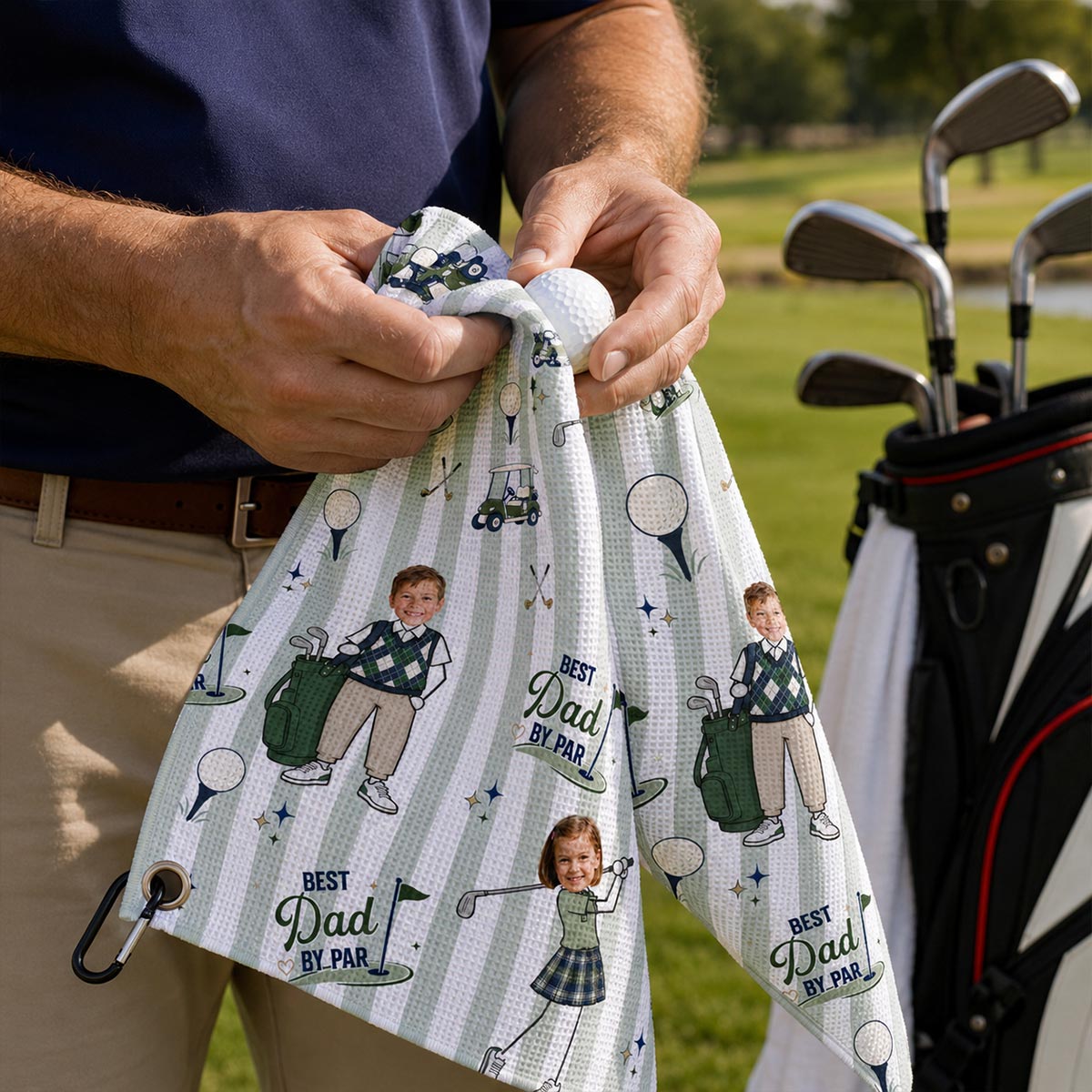 Best Dad Grandpa By Par Kid Custom Photo - Personalized Golf Towel - Father's Day Gift For Golfers