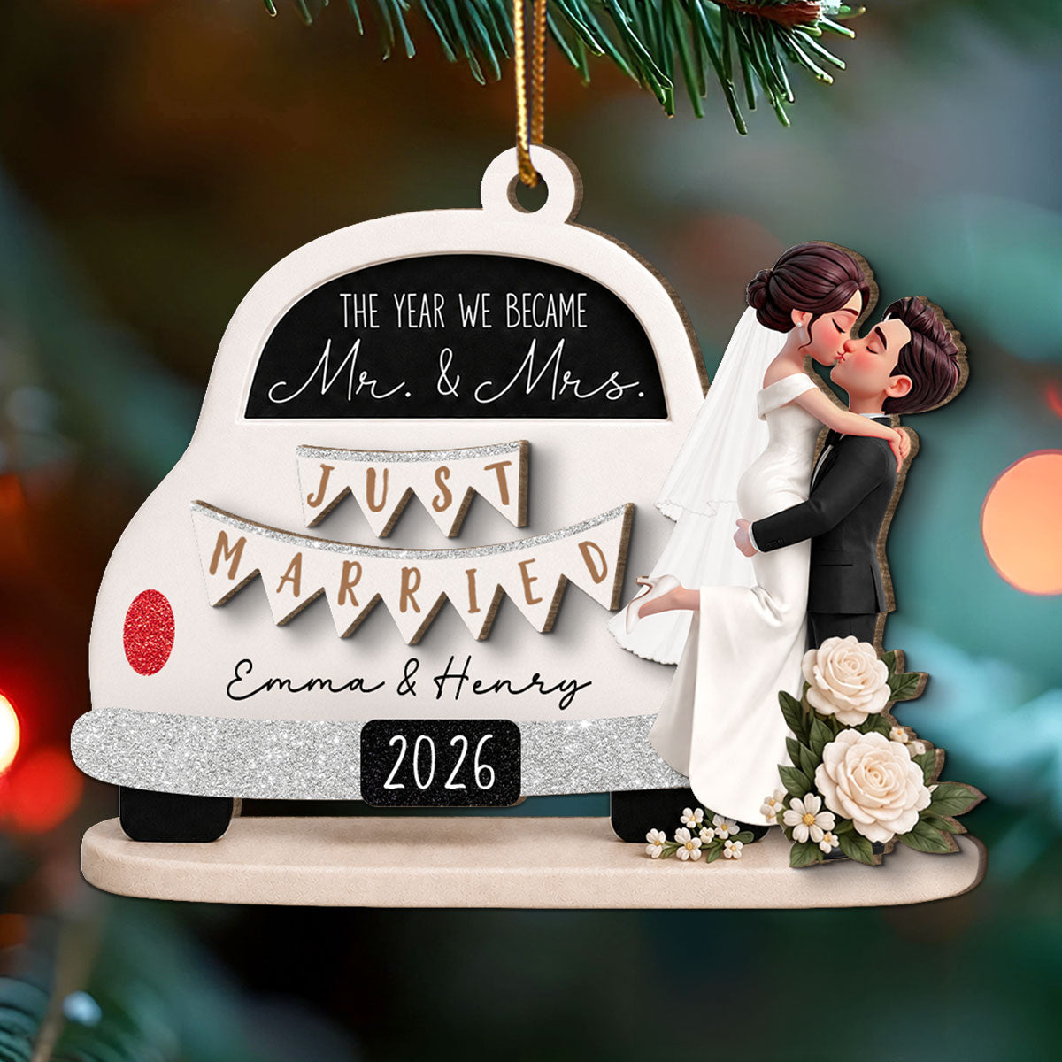 On-trend Couple - Personalized 2-Layered Wooden Ornament - Wedding Gifts for Couples Newlyweds 2026