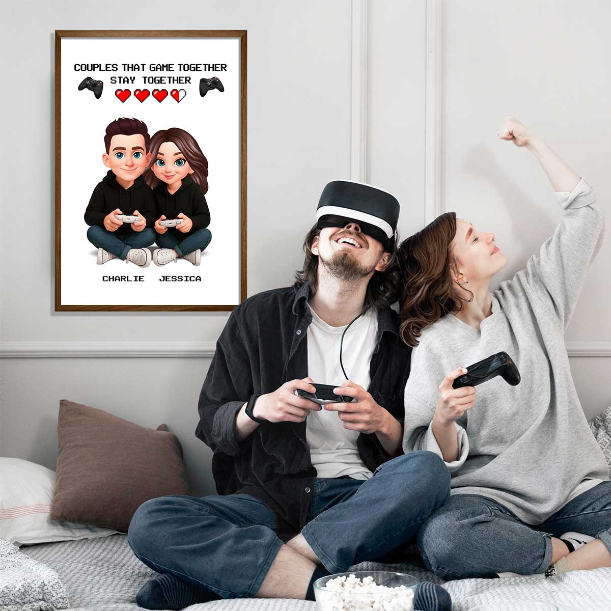 Gaming Couple Game Together Stay Together - Personalized Poster - Heartfelt Valentine, Anniversary Gift For Gamers, For Him, For Her