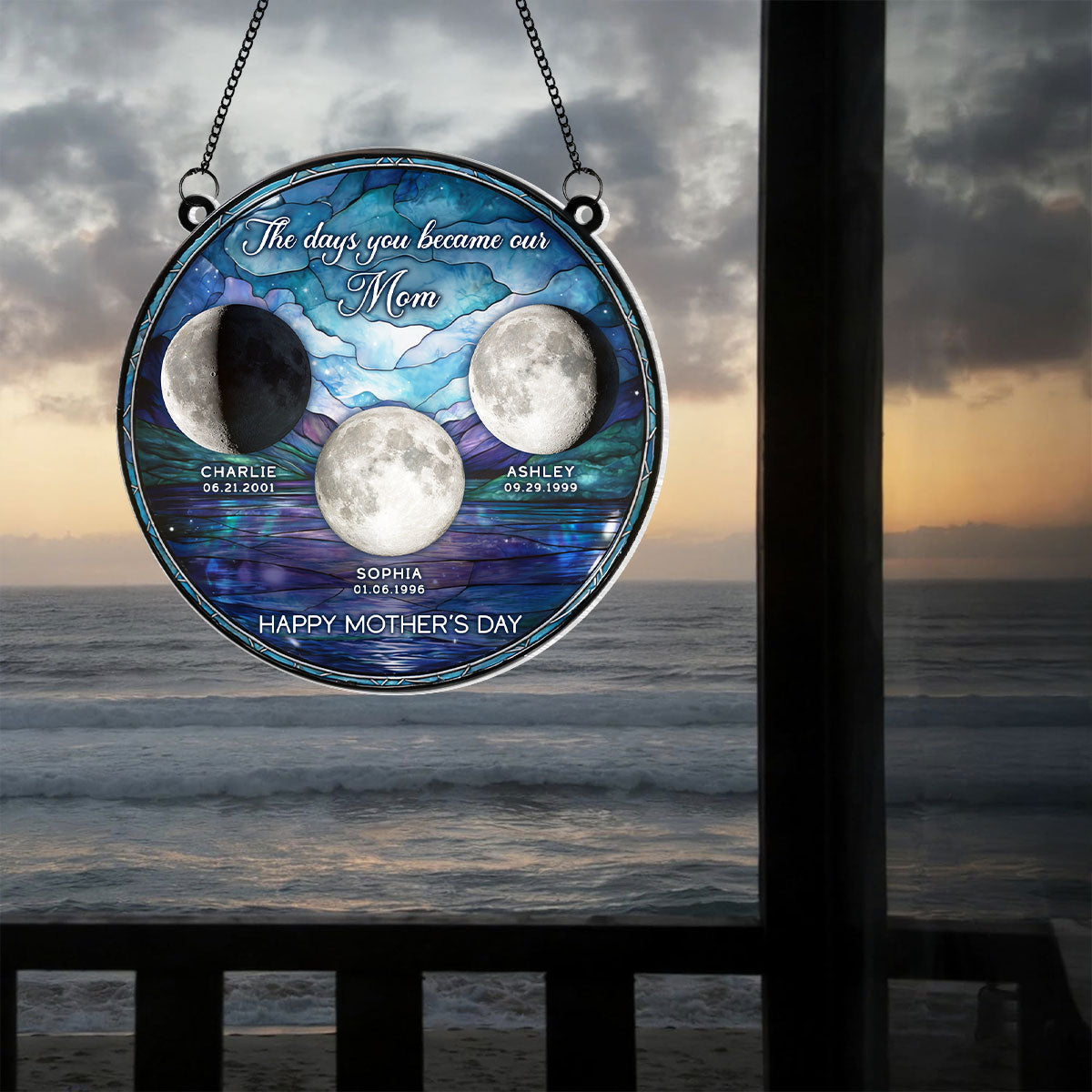 The Day You Became My Mom Custom Moon Phase by Date - Personalized Suncatcher - Heartfelt Mother's Day Gift for Mom