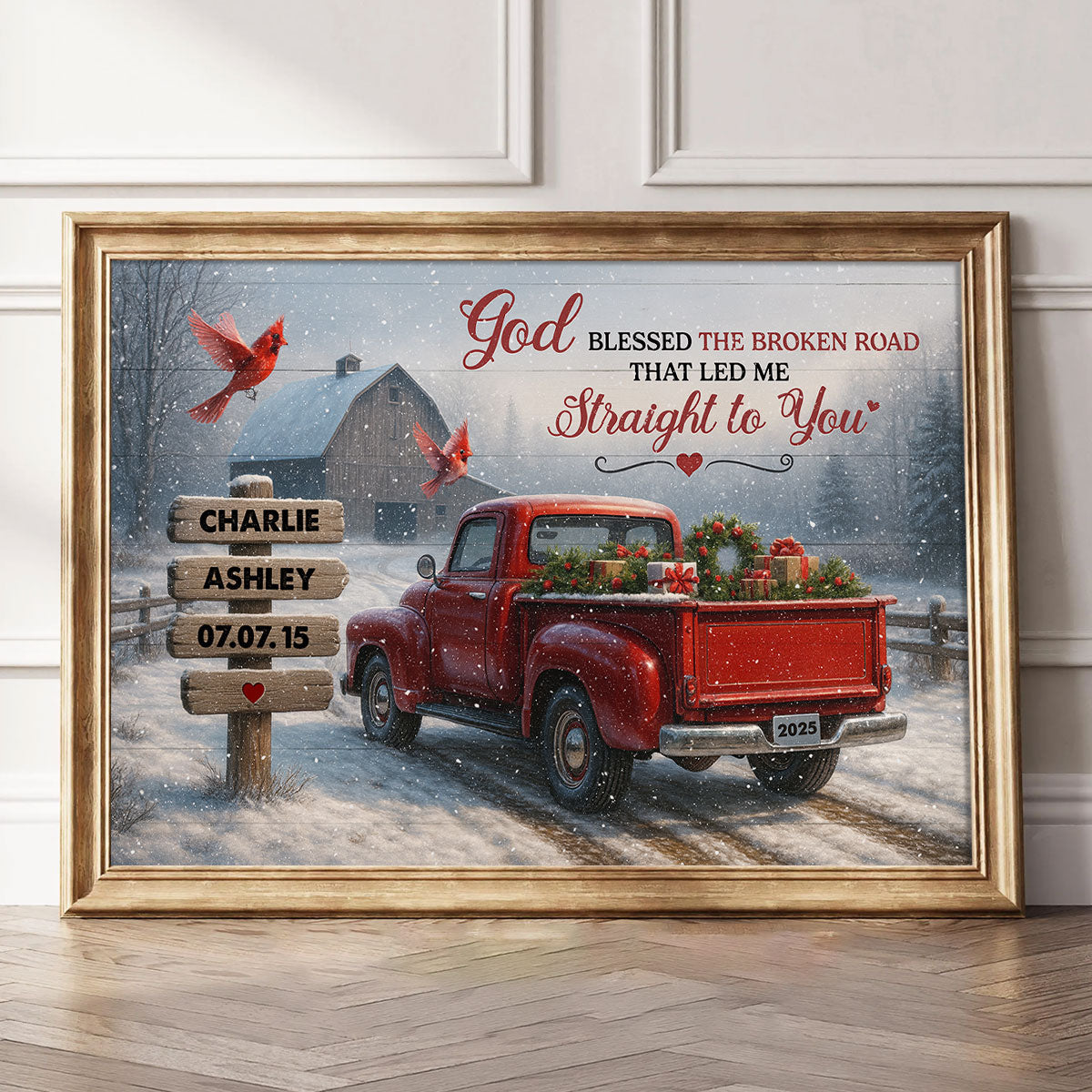 God Bless the Broke Road That Led Me Straight to You - Personalized Poster - Couple Christmas Name Sign, Christmas Home Decor