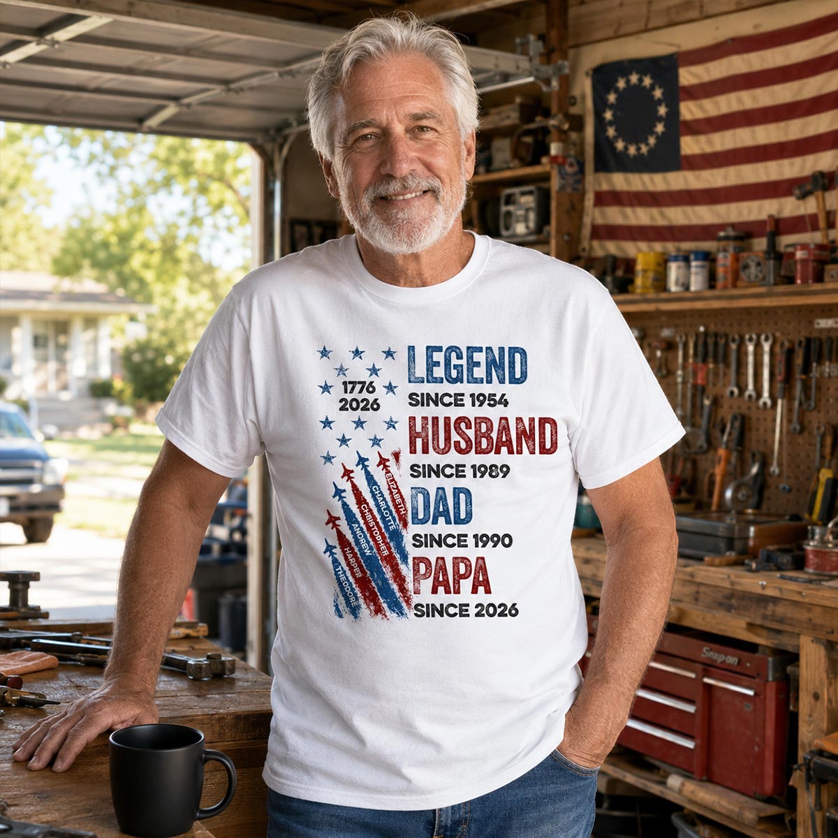 Legend Husband Dad Grandpa Custom Kid Name - Personalized Shirt - American 250th Anniversary Keepsake For Husband, Dad, Grandpa