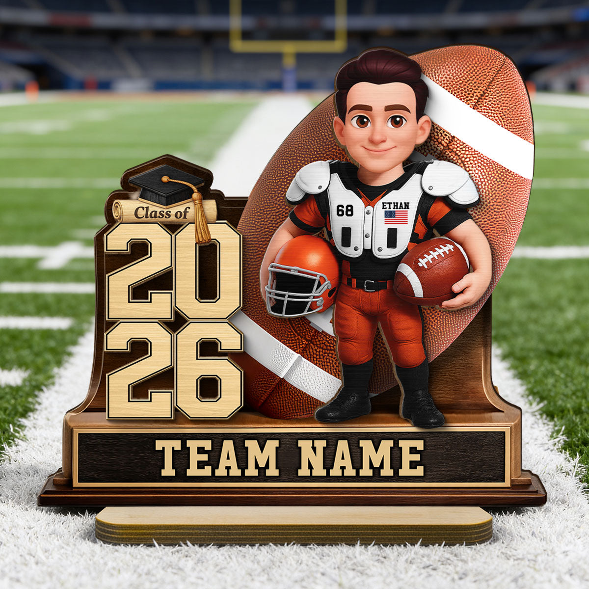 American Football Senior Keepsake 2D Flat - Personalized 2-Layered Wooden Plaque - Graduation Gift For Son, Daughter