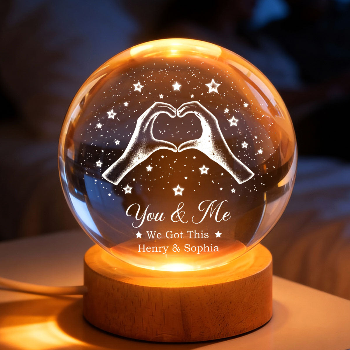 Couple You & Me We Got This - Personalized Crystal Ball LED Night Light - Sentimental Gift for Her, for Him, Couple Keepsake