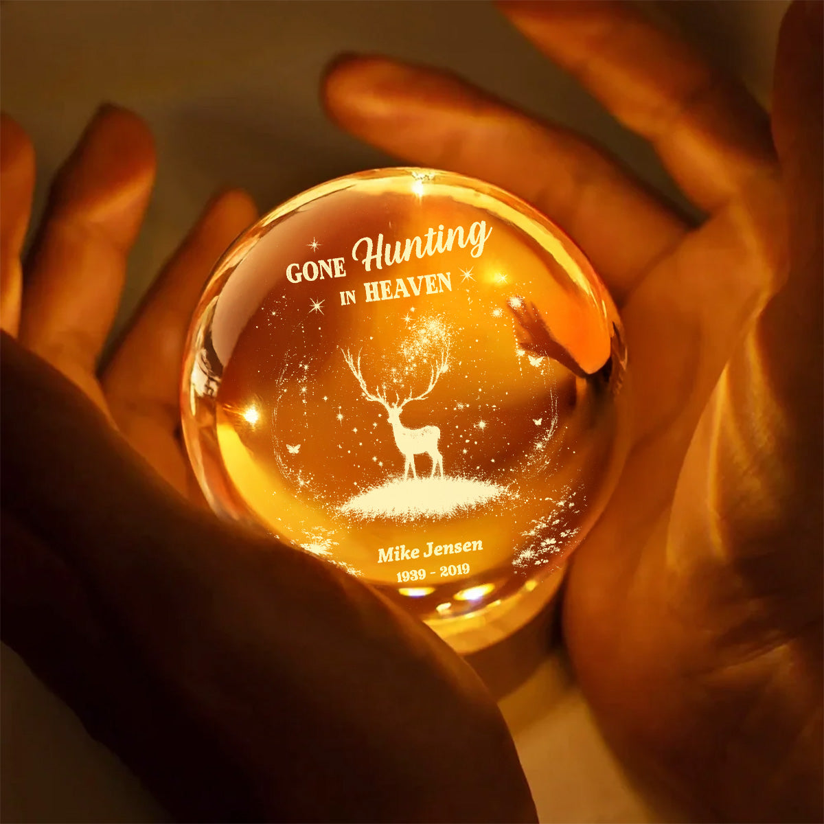 Gone Hunting In Heaven - Personalized Crystal Ball LED Night Light - Memorial Remembrance Keepsake For Hunting Lover