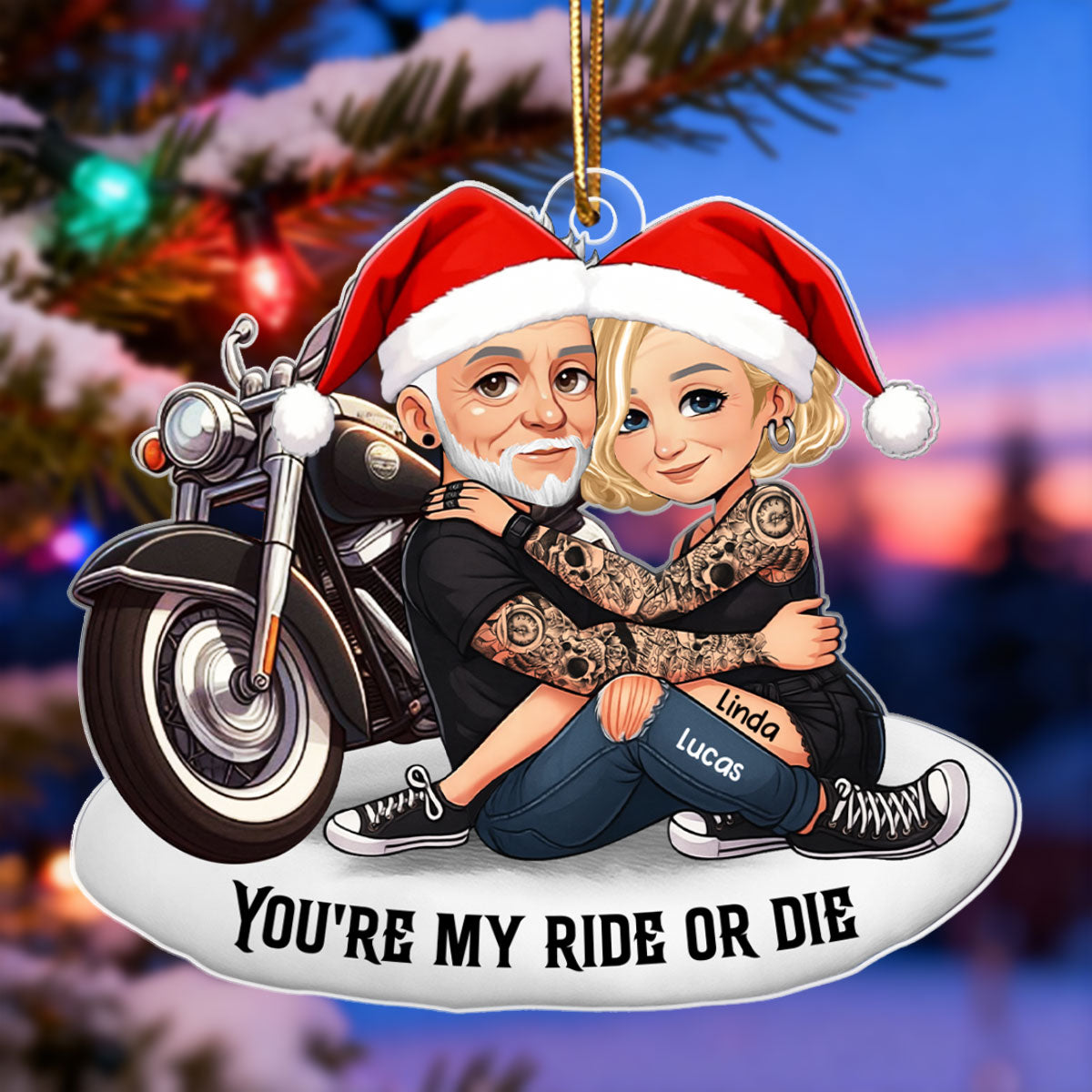 Bikers Couple Riding Partners for Life - Personalized Acrylic Ornament - Gift for Him, Gift for Her
