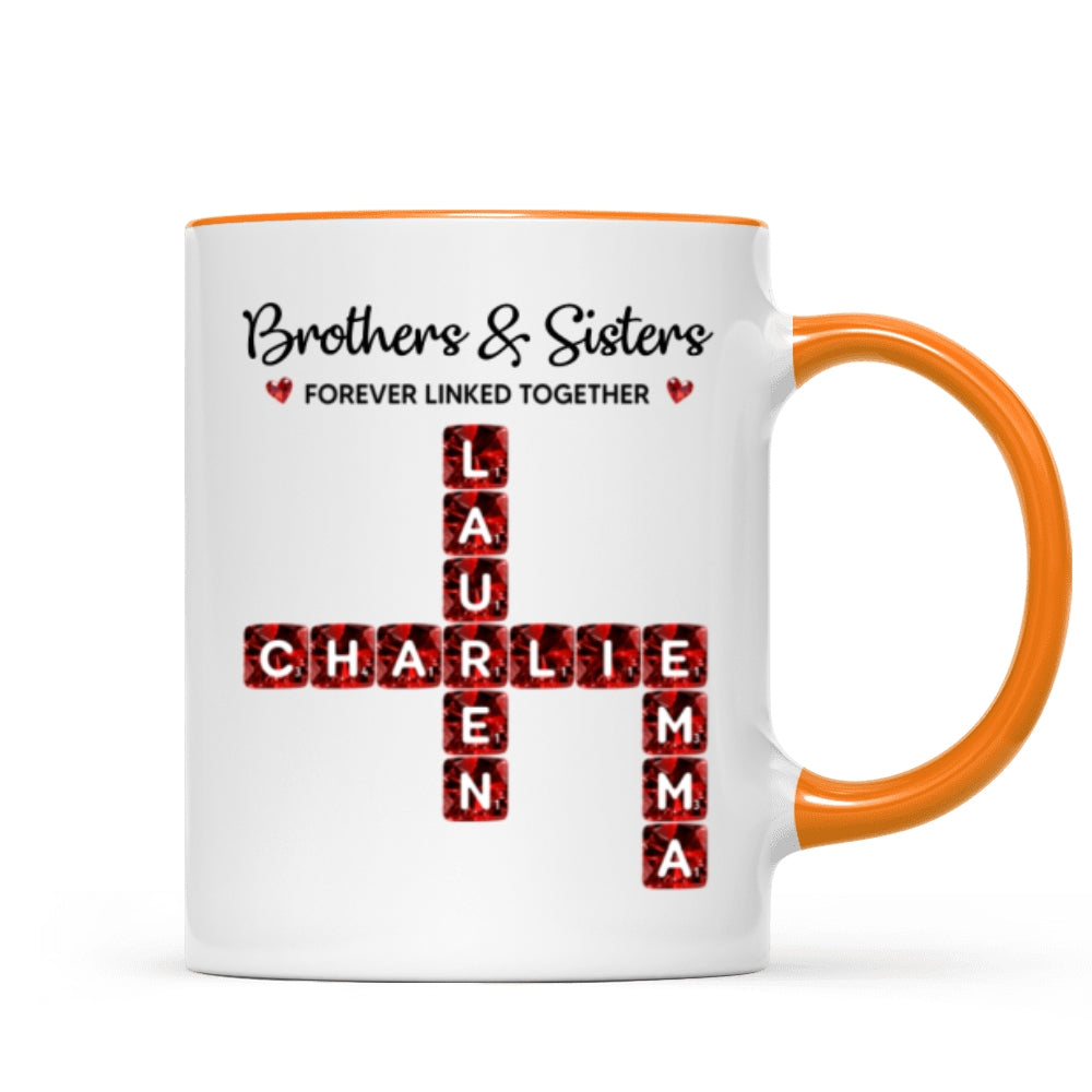 Brothers Sisters Forever Linked Together 3D Crystal Crossword - Personalized Mug - Sentimental Gift for for Loved Ones