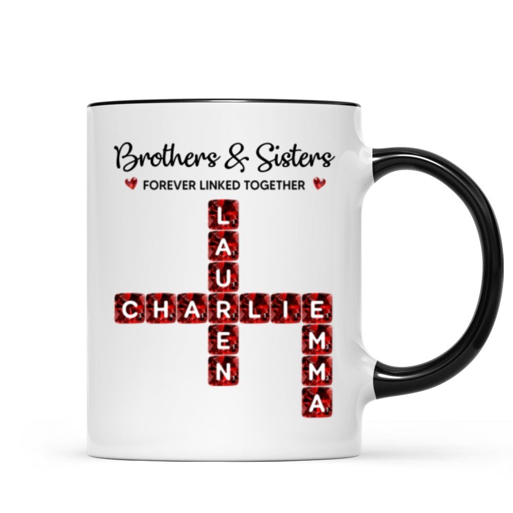 Brothers Sisters Forever Linked Together 3D Crystal Crossword - Personalized Mug - Sentimental Gift for for Loved Ones