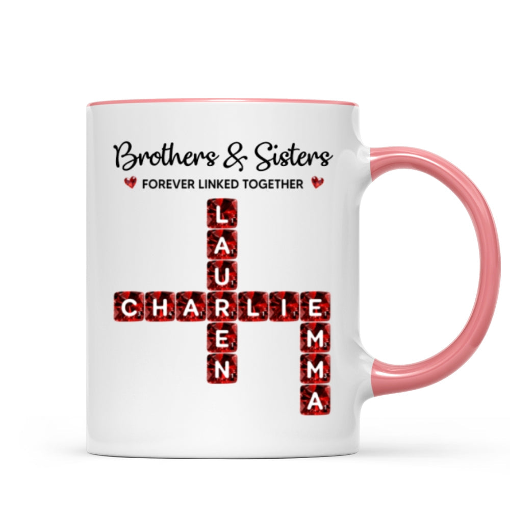 Brothers Sisters Forever Linked Together 3D Crystal Crossword - Personalized Mug - Sentimental Gift for for Loved Ones
