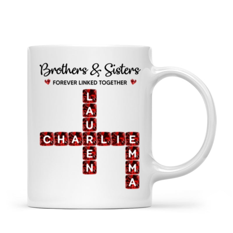 Brothers Sisters Forever Linked Together 3D Crystal Crossword - Personalized Mug - Sentimental Gift for for Loved Ones