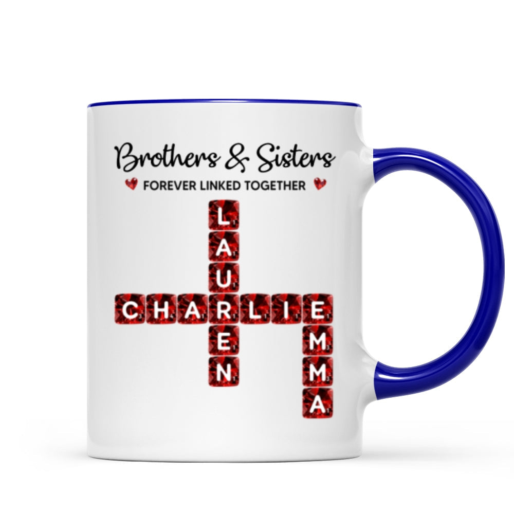 Brothers Sisters Forever Linked Together 3D Crystal Crossword - Personalized Mug - Sentimental Gift for for Loved Ones