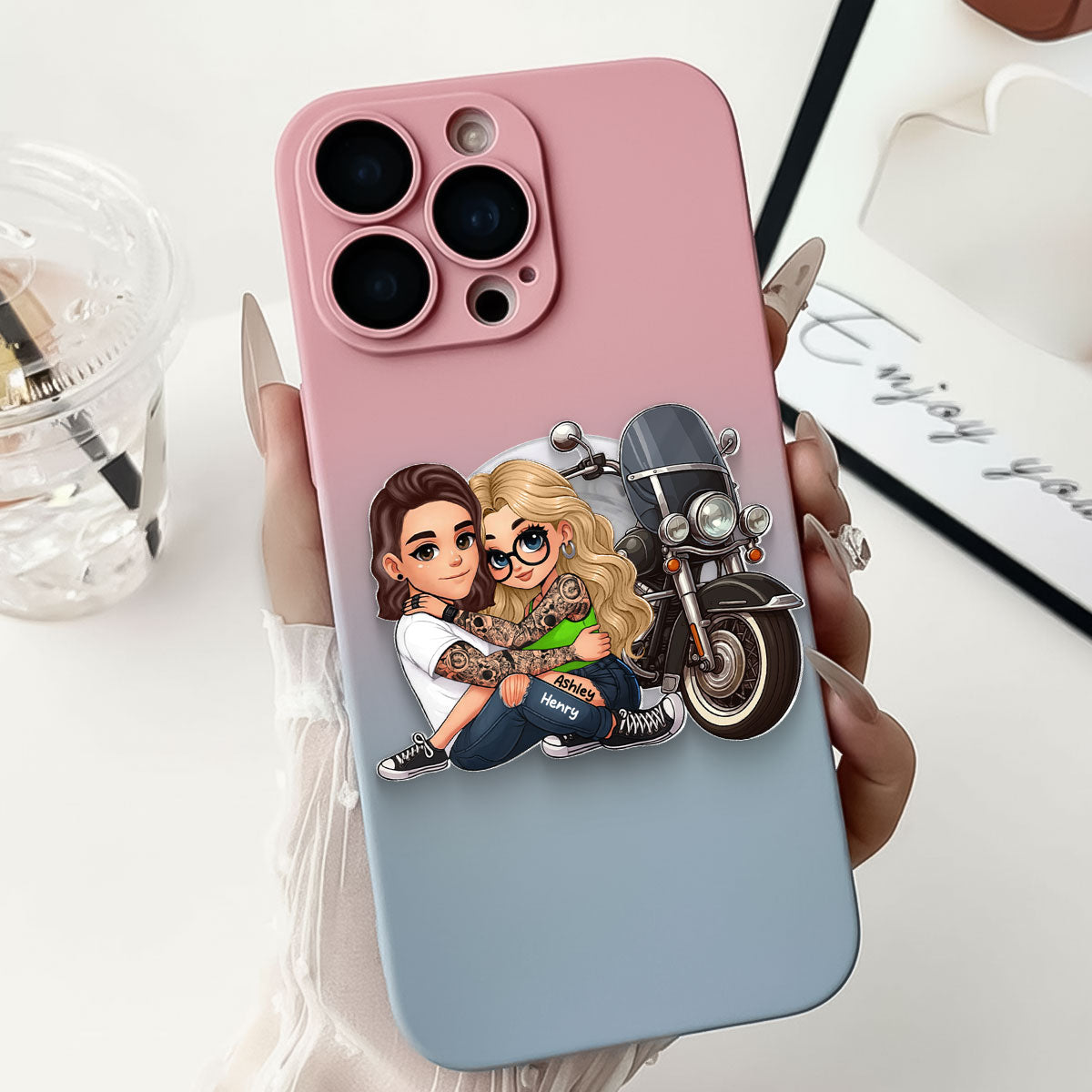 Bikers Couple Riding Partners for Life - Personalized Acrylic Magnetic Phone Grip - Gift for Him, Gift for Her, Couple Matching Phone Grip