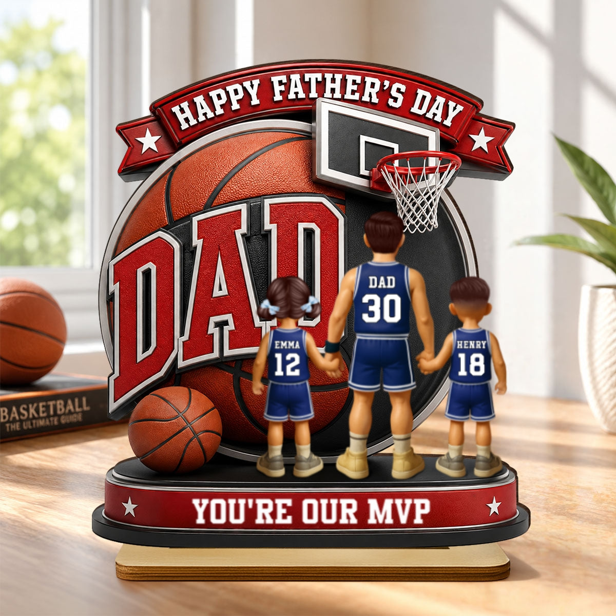Basketball Dad You're Our MVP - Personalized 2-Layered Wooden Plaque - Heartfelt Gift For Dad, Husband