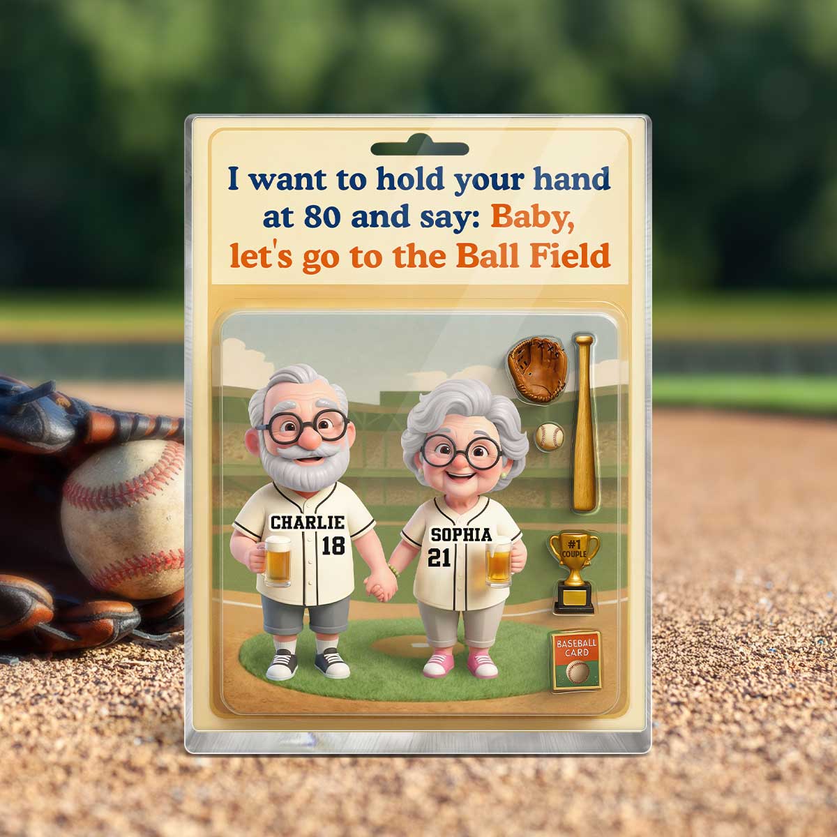 Let's Go to the Ball Field Baseball Couple Custom Figure - Personalized Acrylic Block Plaque - Heartfelt Gift for him, for her