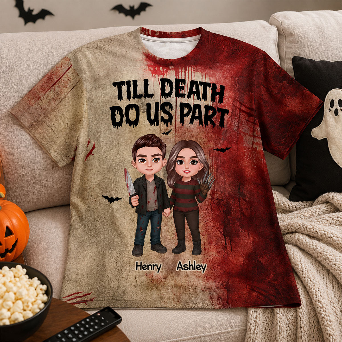 Halloween Horror Theme Couple Till Death Do Us Part - Personalized Shirt - Halloween Shirt For Couple