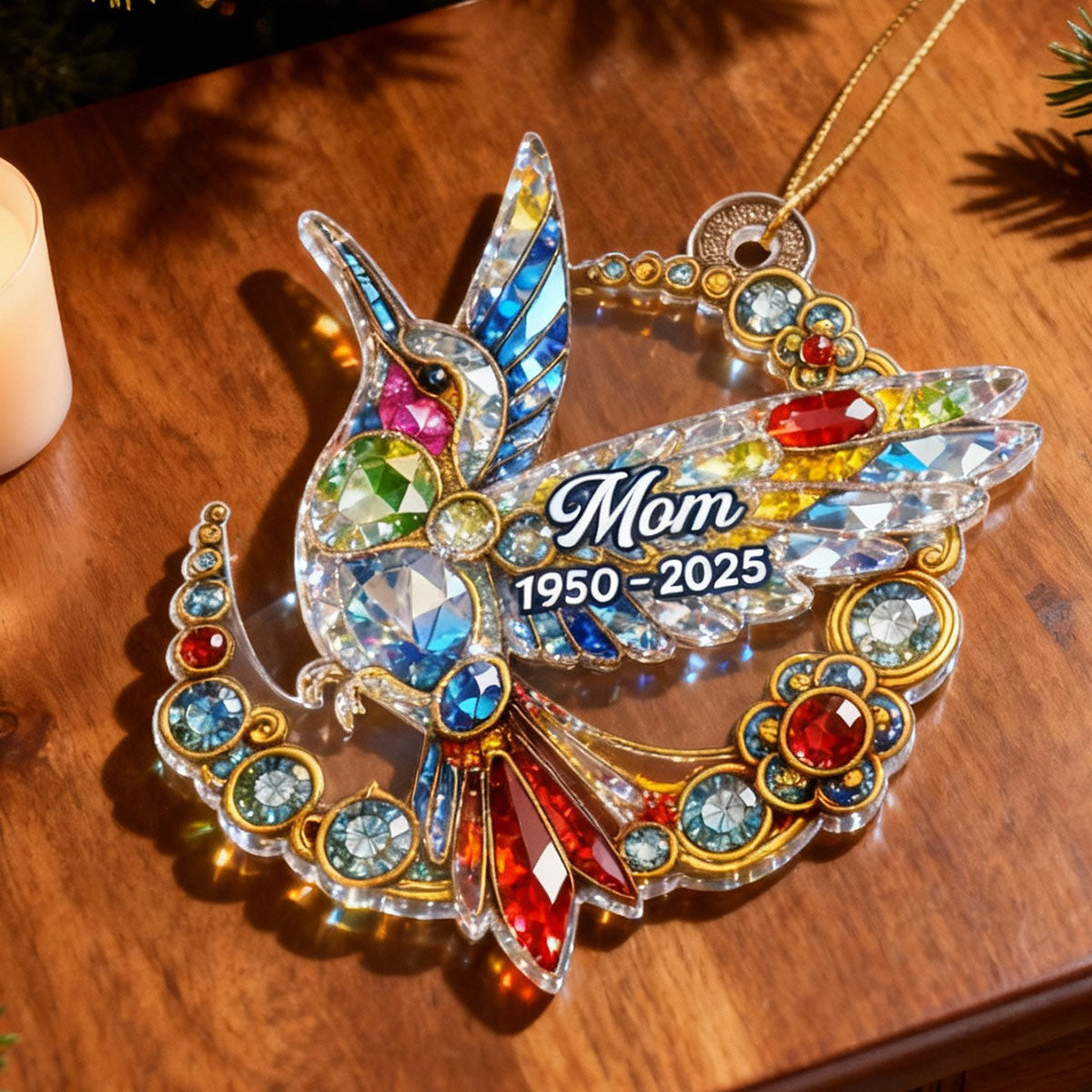 3D Crystal Effect Colorful Hummingbird Memorial - Personalized Acrylic Ornament - Remembrance Gift, Sympathy Gift