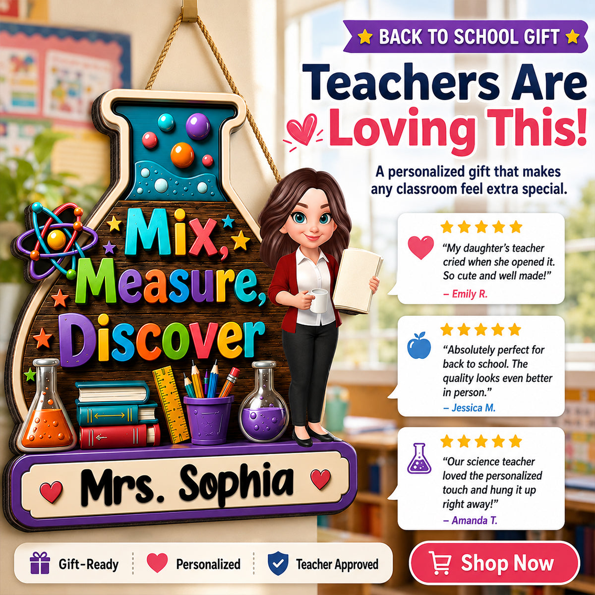Mix Measure Discover Classroom - Personalized Wood Sign - Back To School Gift For Teacher, Classroom Decor