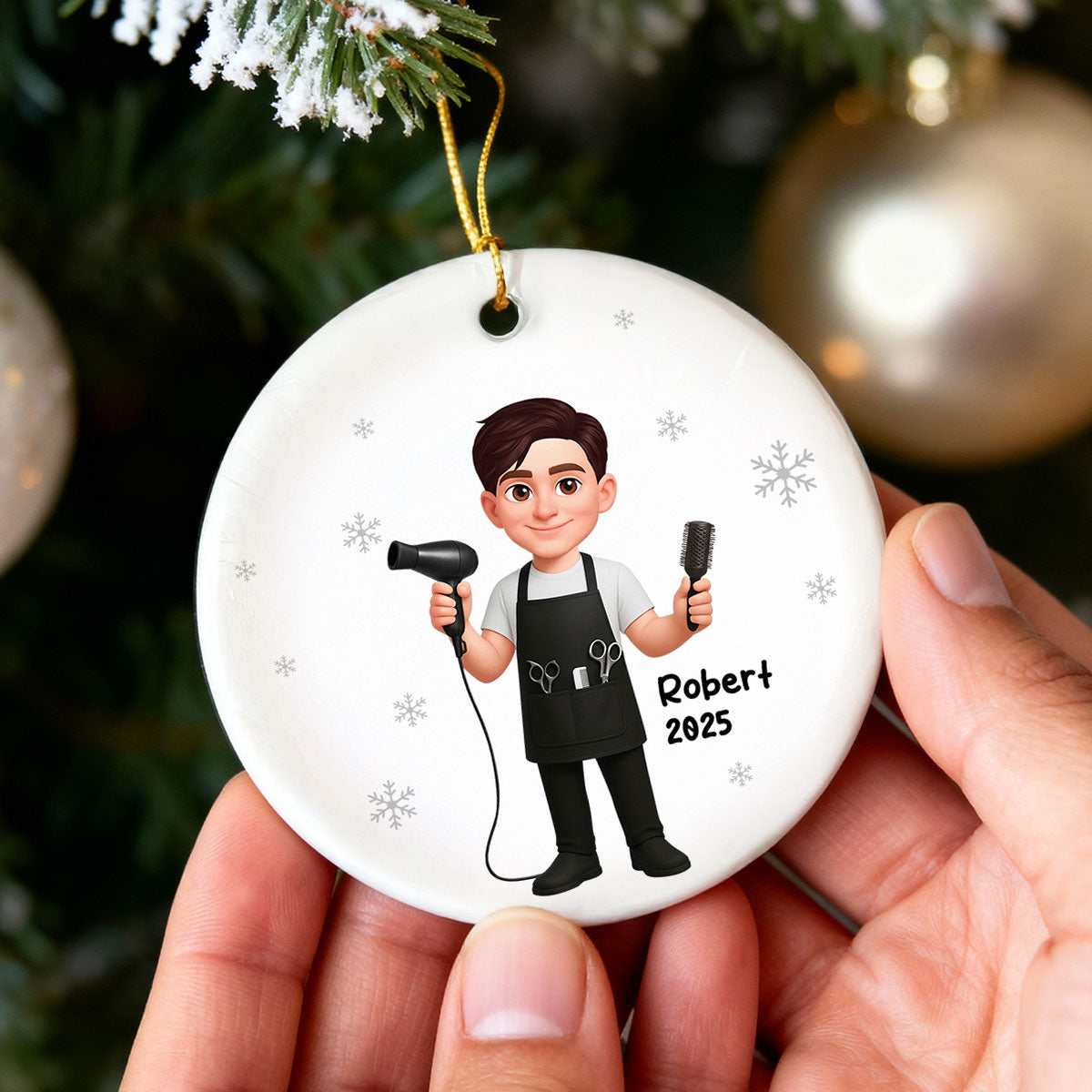 Christmas Hairdresser Man Woman - Personalized Ceramic Ornament - Gift For Hairdressers