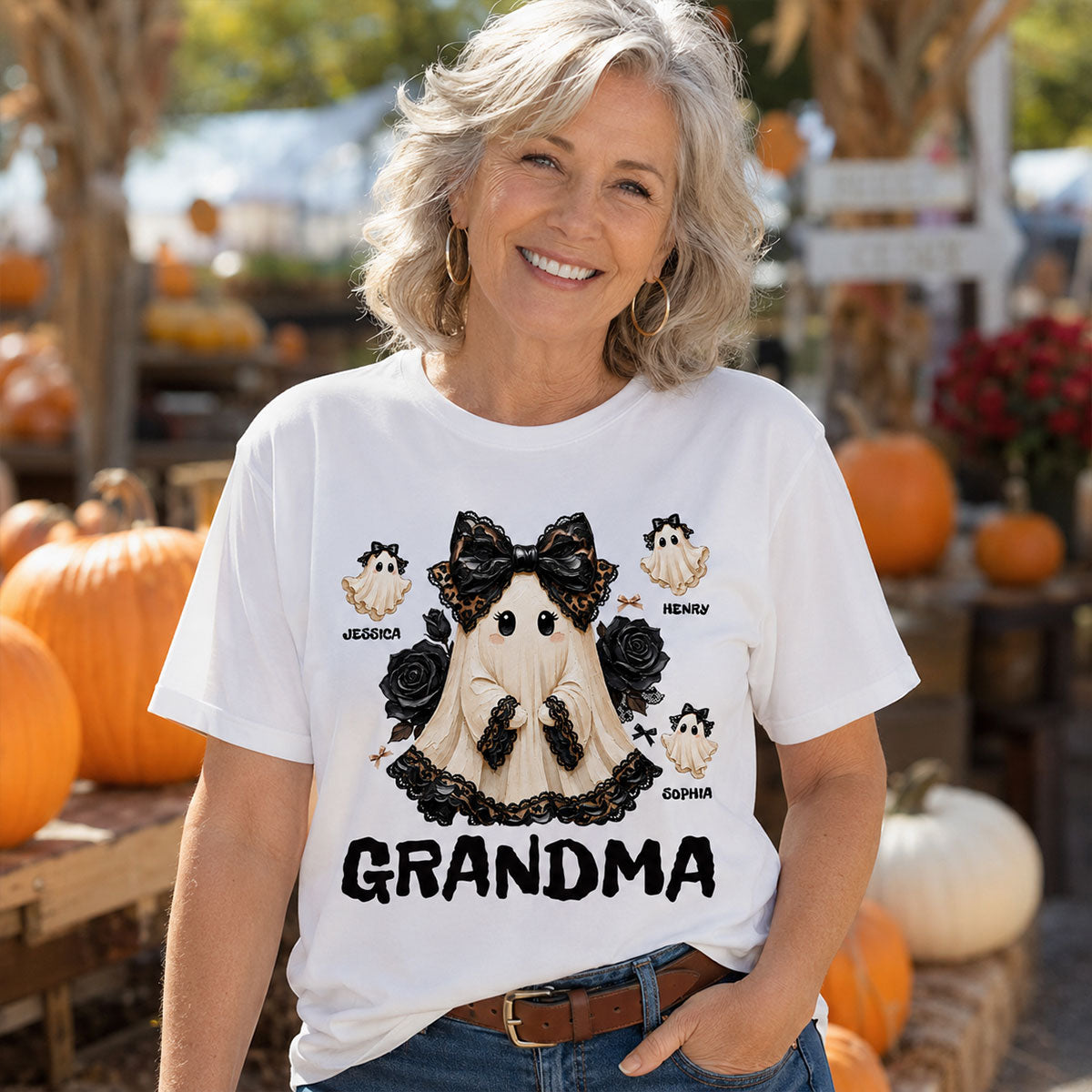 Trendy Boo Grandma Halloween - Personalized Shirt - Gift For Grandma, Nana