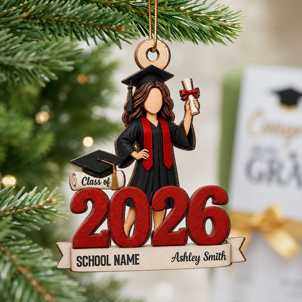 Class of 2026 Graduate Senior 2D Flat – Personalized Wooden Ornament – Graduation Gift