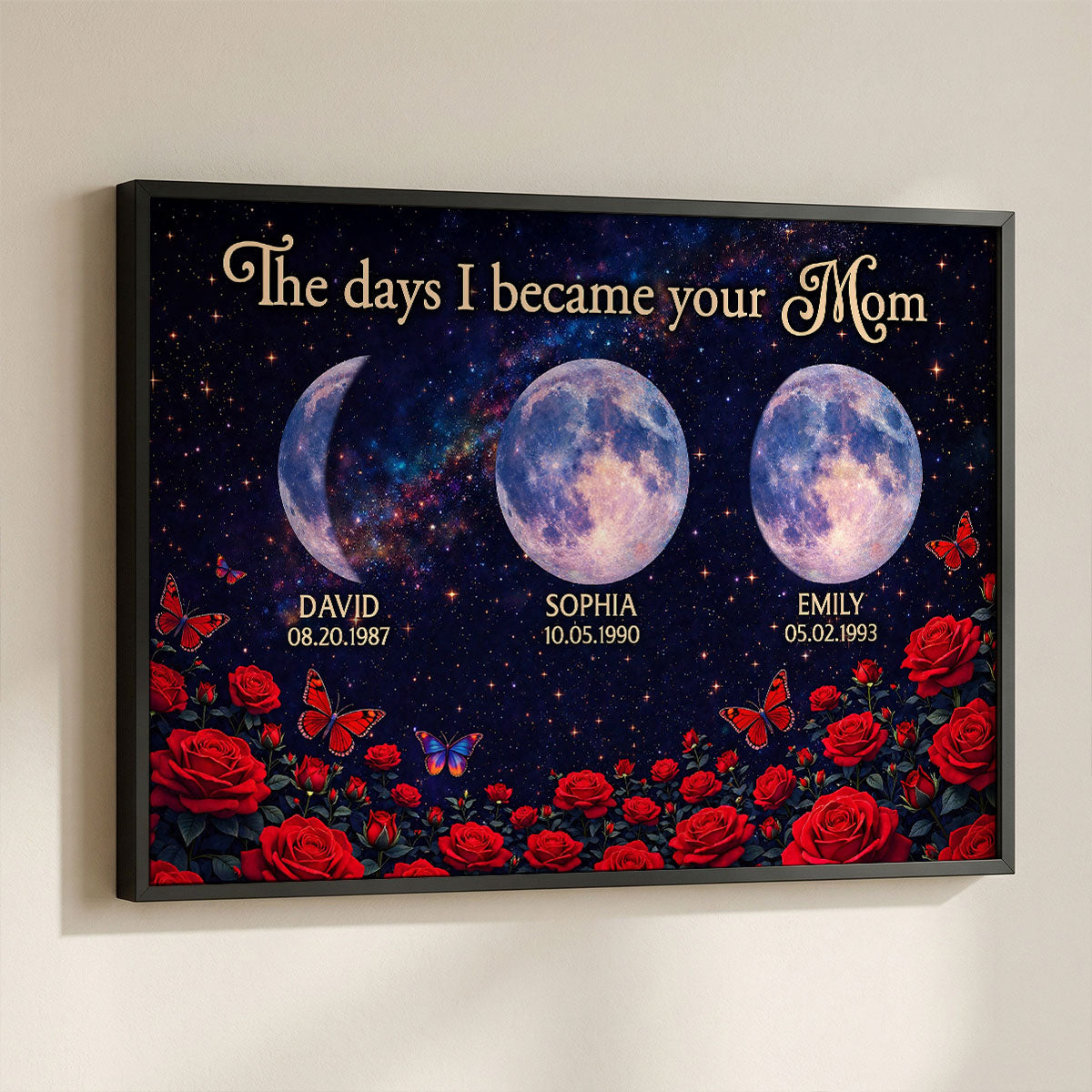 Roses The Day You Became Mom Grandma Custom Birth Moon Phase - Personalized Poster - Mother's Day Gift For Mom, Grandma