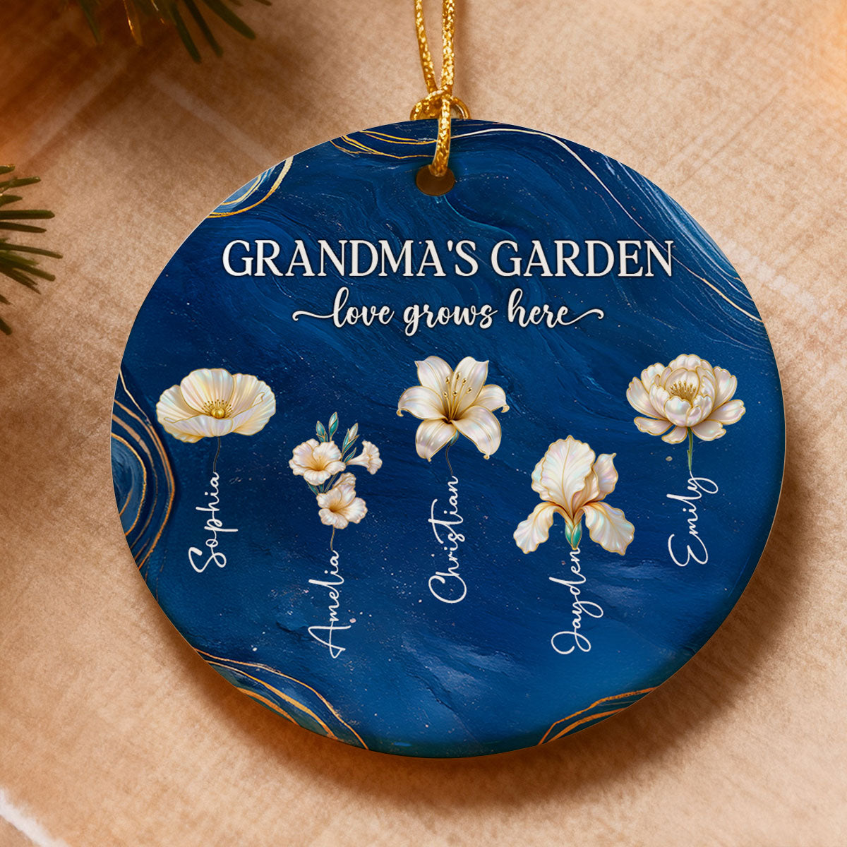 Grandma's Garden Birth Month Flowers - Personalized Ceramic Ornament - Christmas Gift For Grandma