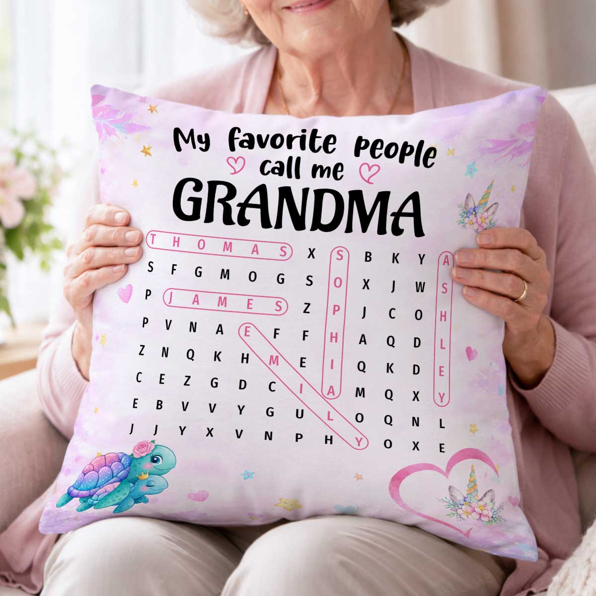My Favorite People Call Me Grandma Word Search Puzzle - Personalized Pillow - Heartfelt Gift for Grandma